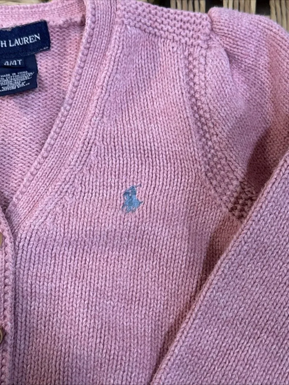 ralph lauren girls pink knit cardigan sweater 100% cotton size 4T